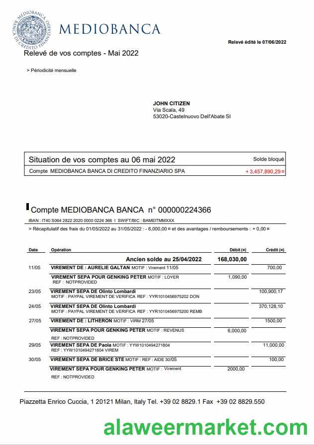 Italy Mediobanca bank statement